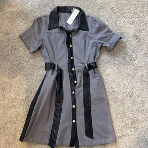 Piper and Scoot Gray and Faux Leather Button-Down Dress